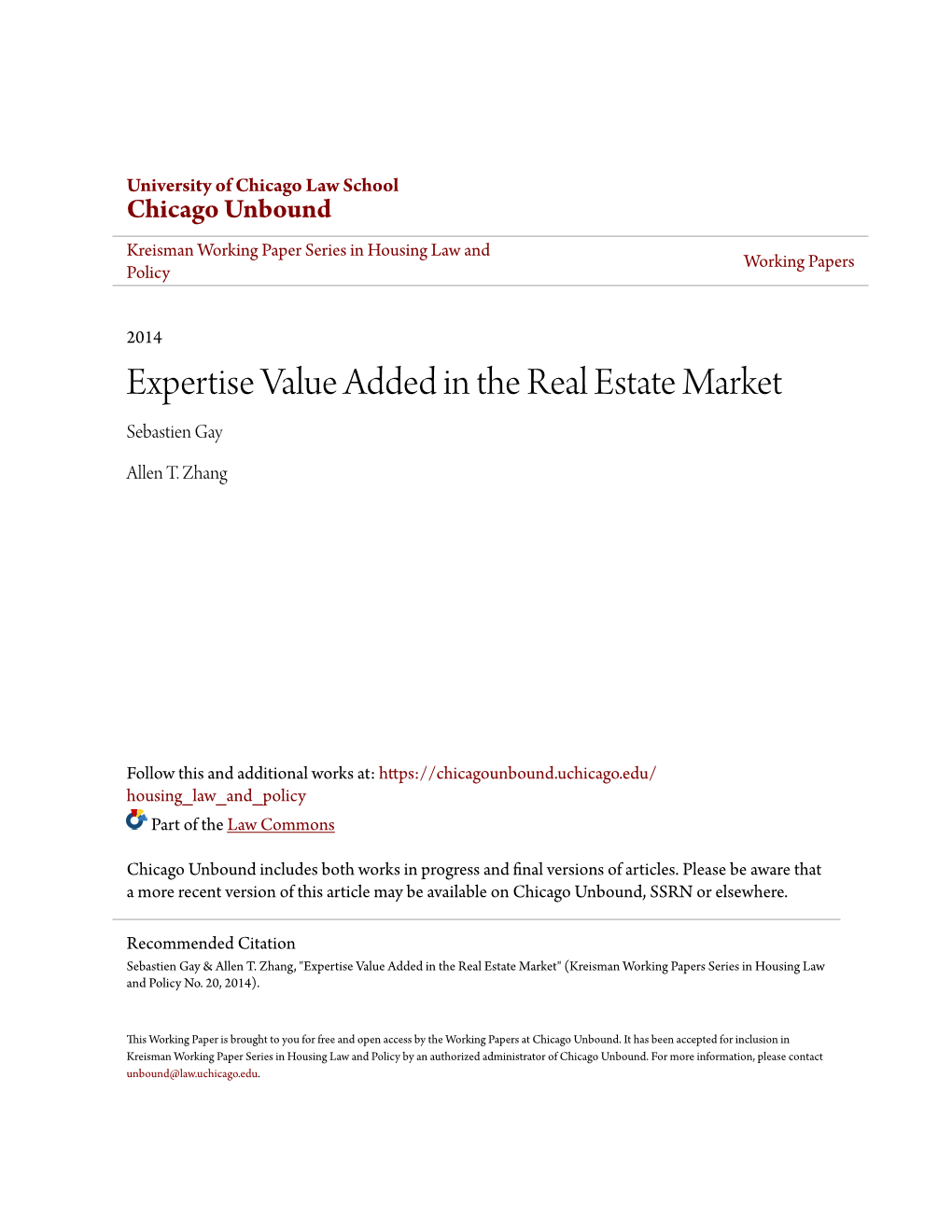 Expertise Value Added in the Real Estate Market Sebastien Gay