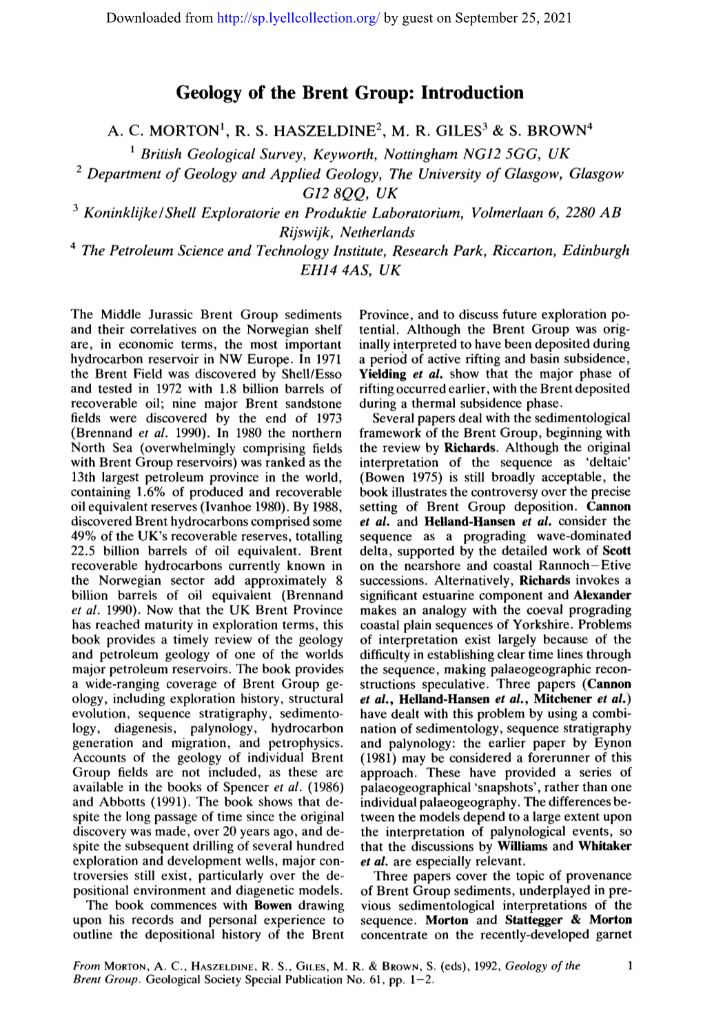 Geology of the Brent Group: Introduction