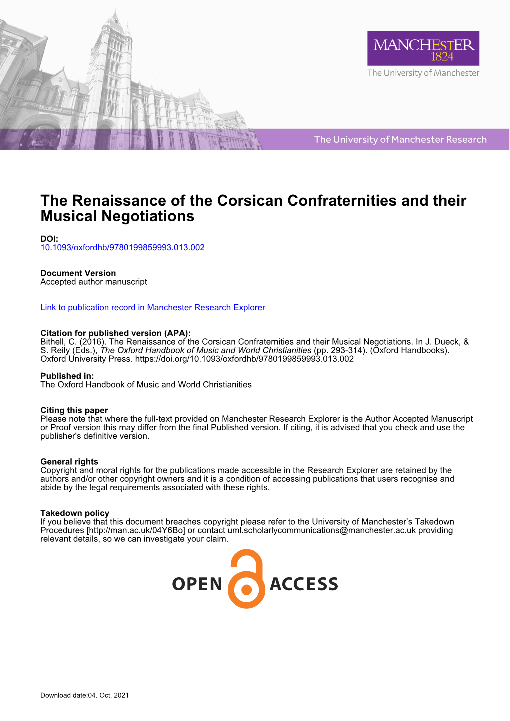 The Renaissance of the Corsican Confraternities and Their Musical Negotiations