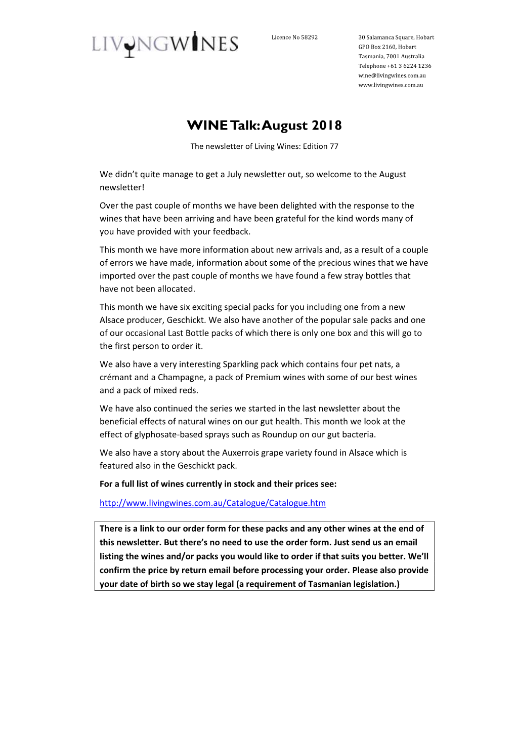 WINE Talk: August 2018