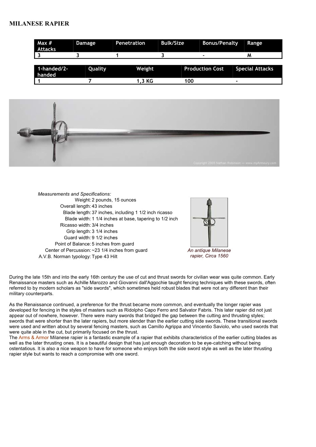 Milanese Rapier