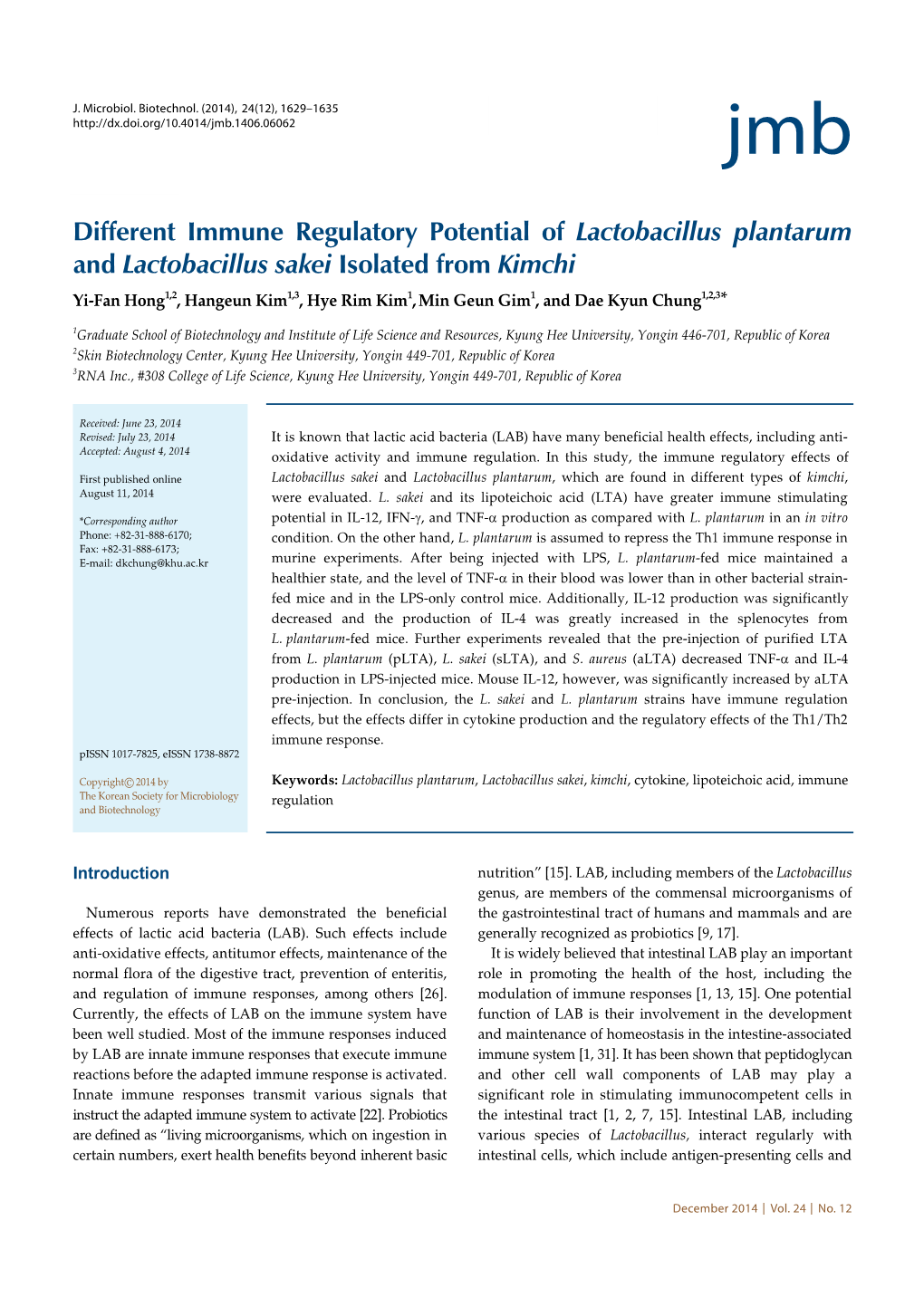 Different Immune Regulatory Potential of Lactobacillus Plantarum And