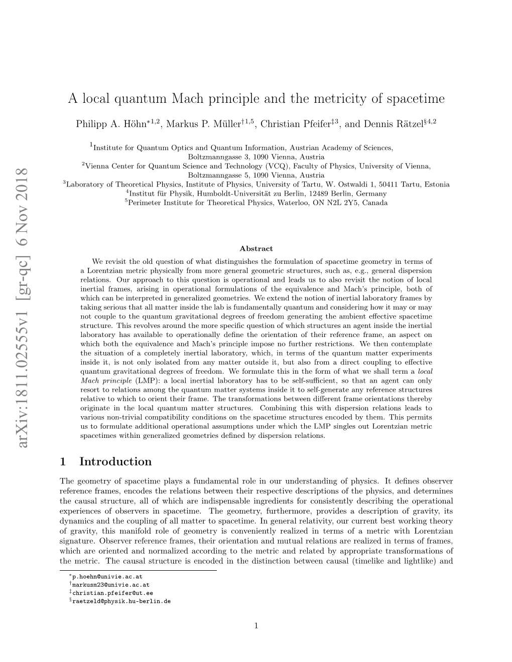 A Local Quantum Mach Principle and the Metricity of Spacetime