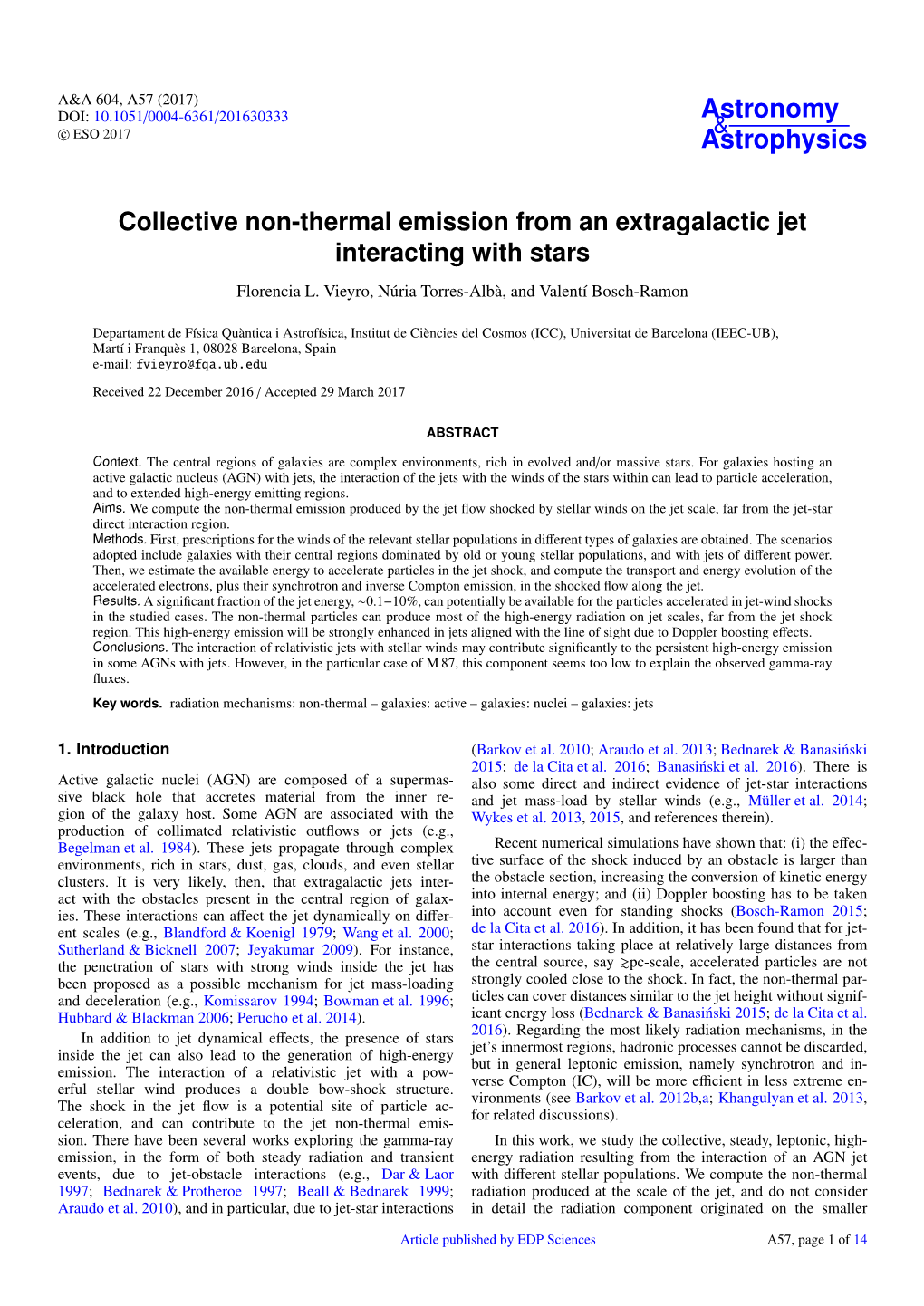 Collective Non-Thermal Emission from an Extragalactic Jet Interacting with Stars Florencia L