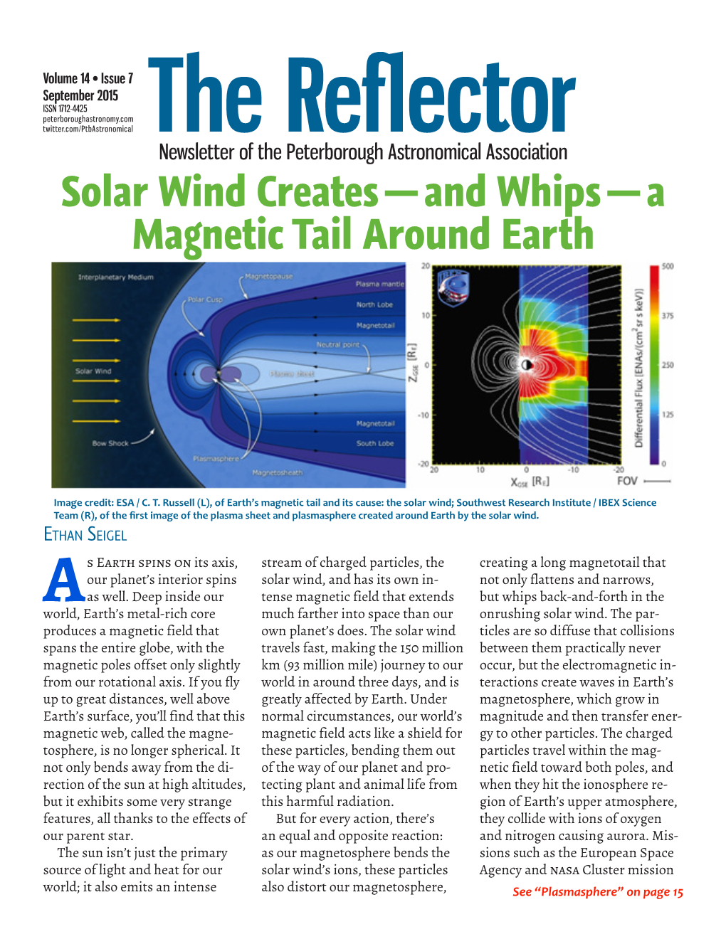 The Reflector Newsletter of the Peterborough Astronomical Association Solar Wind Creates — and Whips — a Magnetic Tail Around Earth