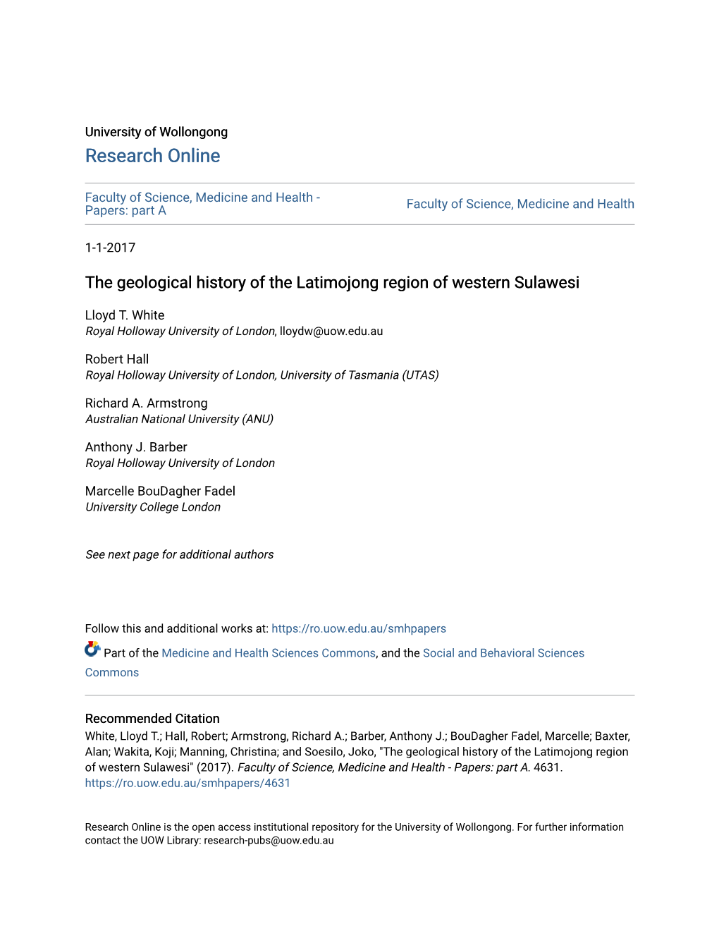 The Geological History of the Latimojong Region of Western Sulawesi