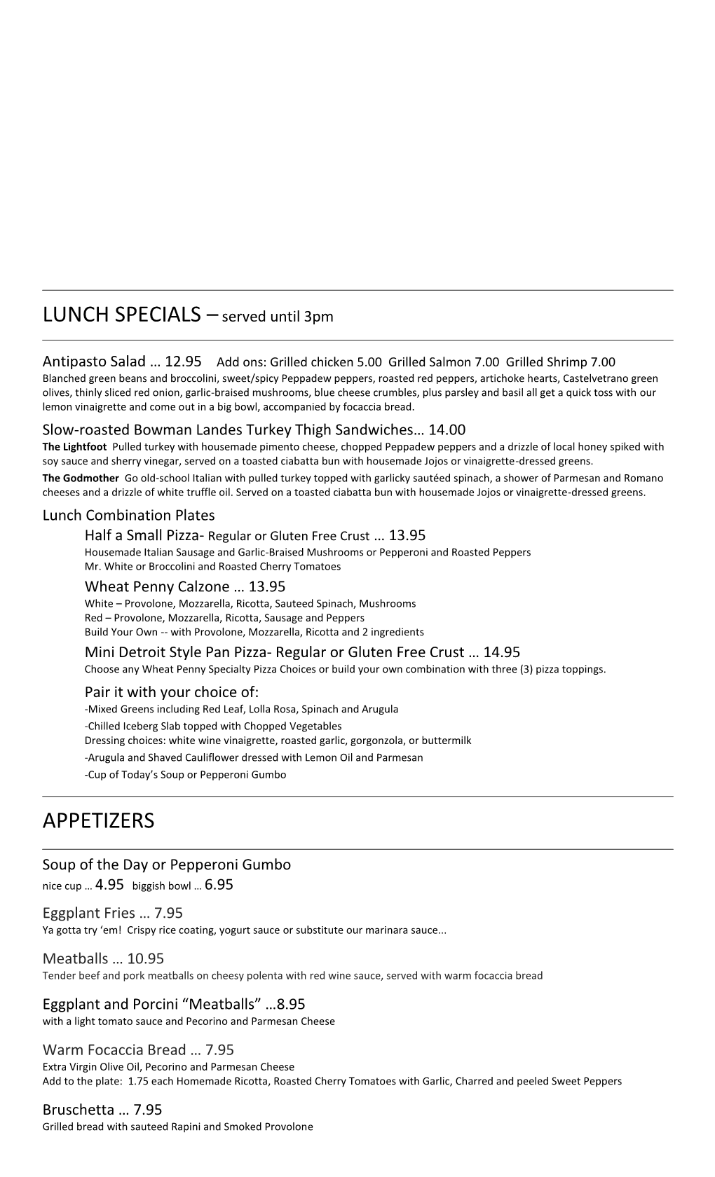 LUNCH SPECIALS –Served Until 3Pm APPETIZERS