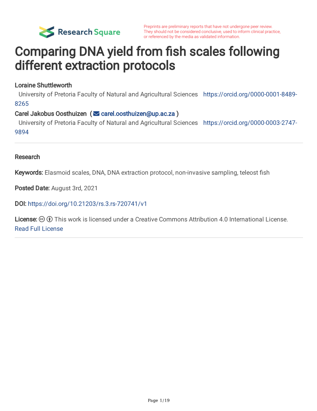 Comparing DNA Yield from Sh Scales Following Different Extraction Protocols