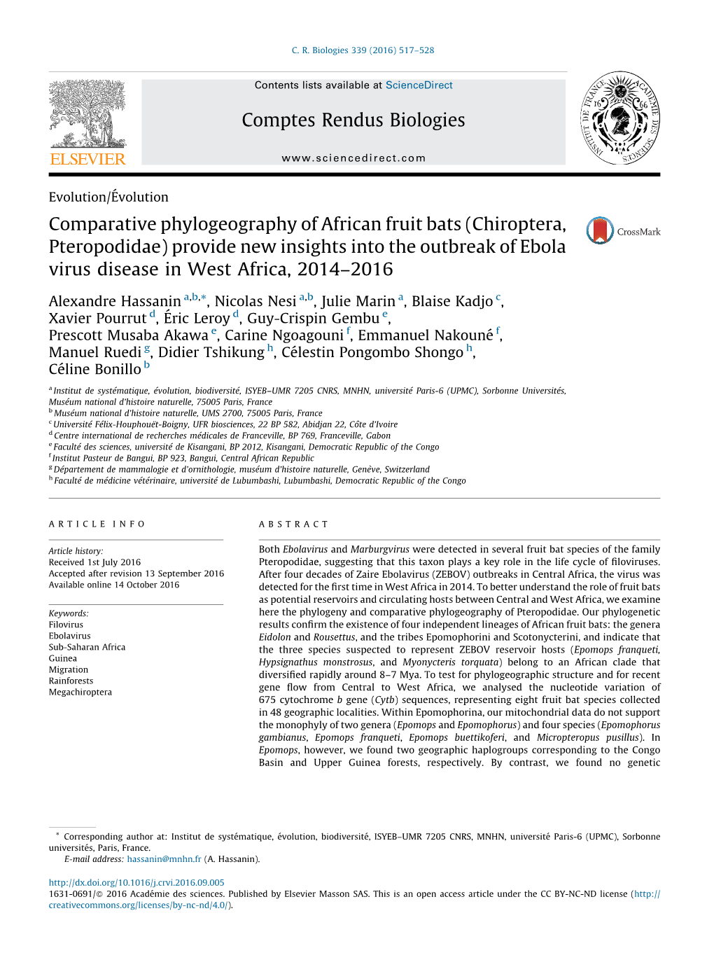 Comparative Phylogeography of African Fruit Bats (Chiroptera