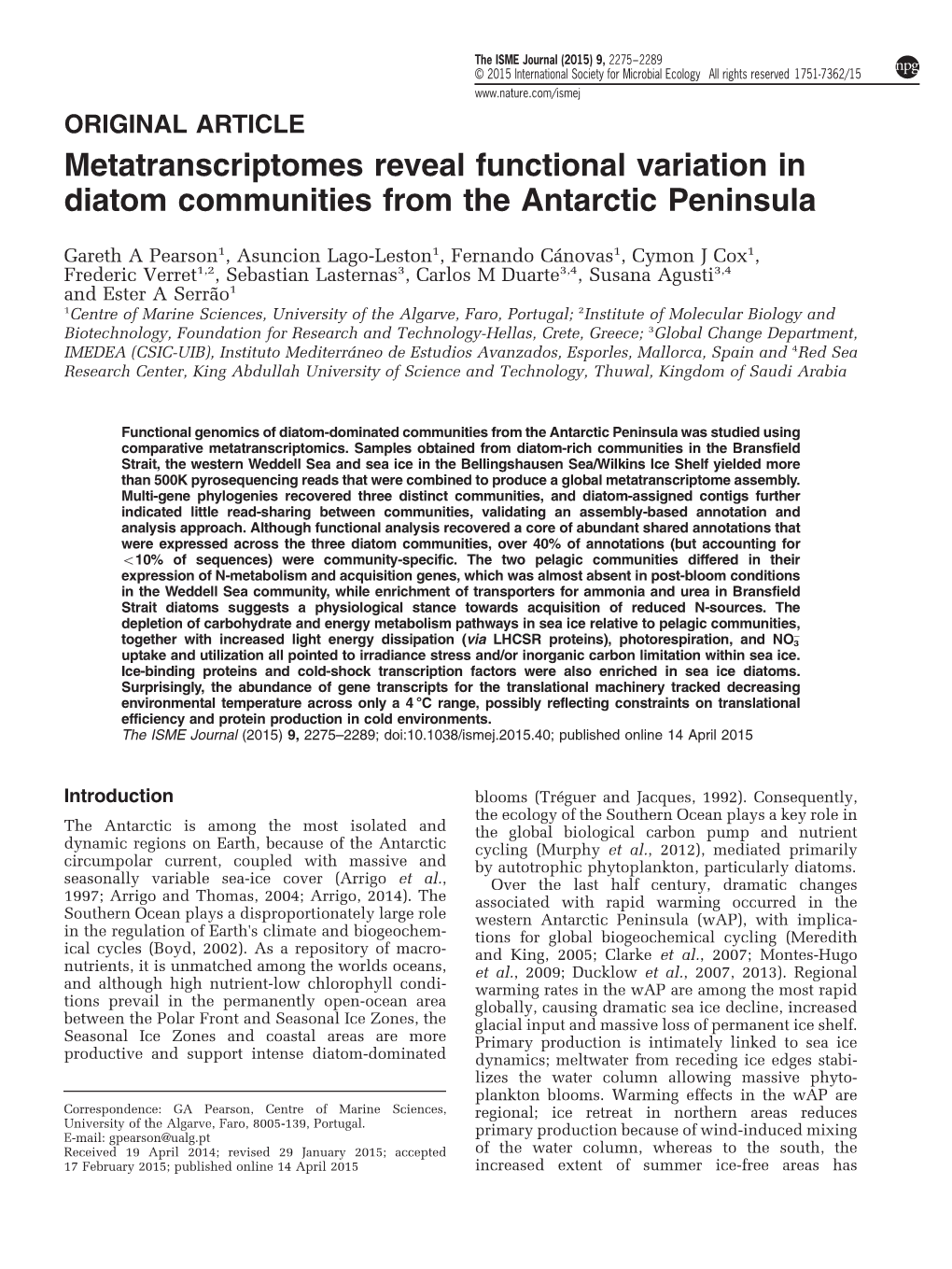 Metatranscriptomes Reveal Functional Variation in Diatom Communities from the Antarctic Peninsula