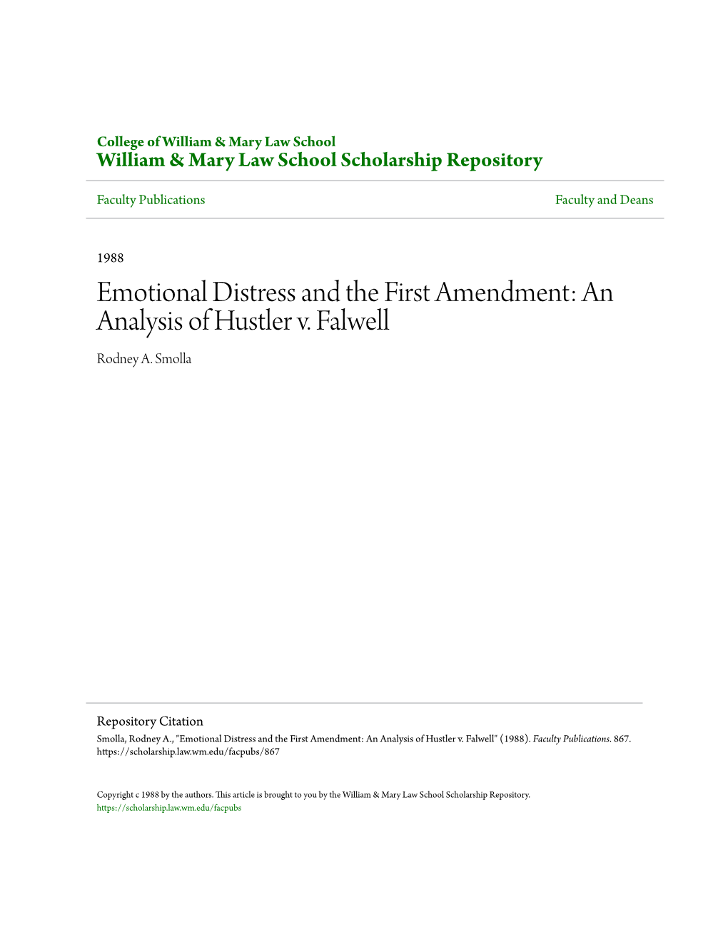 Emotional Distress and the First Amendment: an Analysis of Hustler V