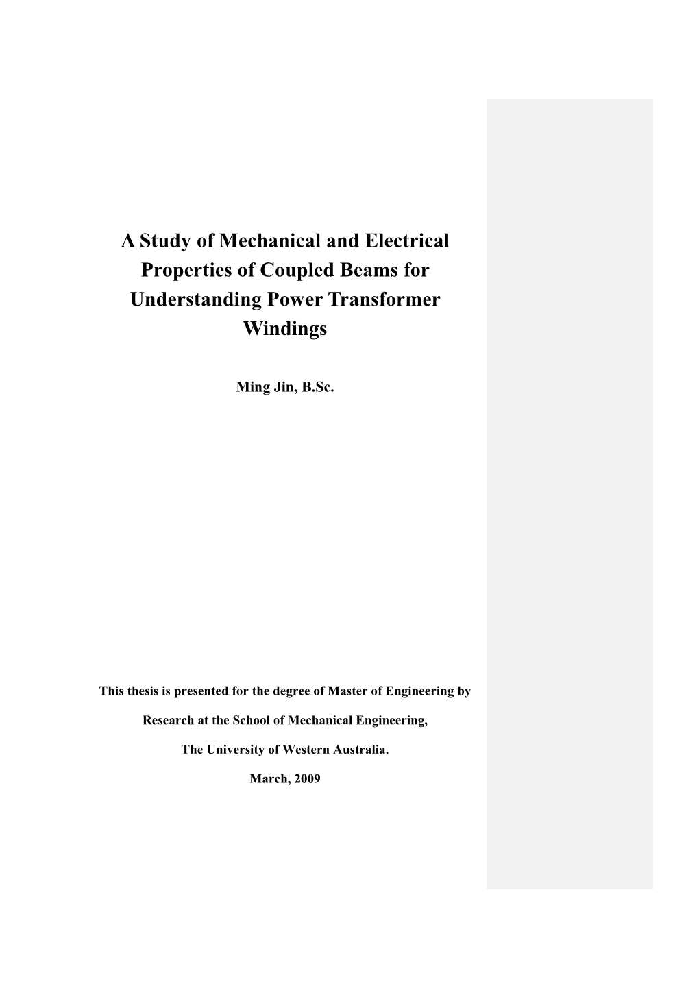 A Study of Mechanical and Electrical Properties of Coupled Beams for Understanding Power Transformer Windings