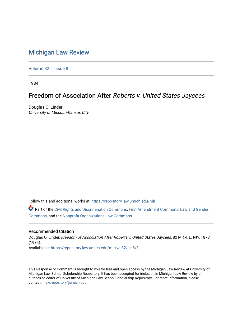 Freedom of Association After Roberts V. United States Jaycees