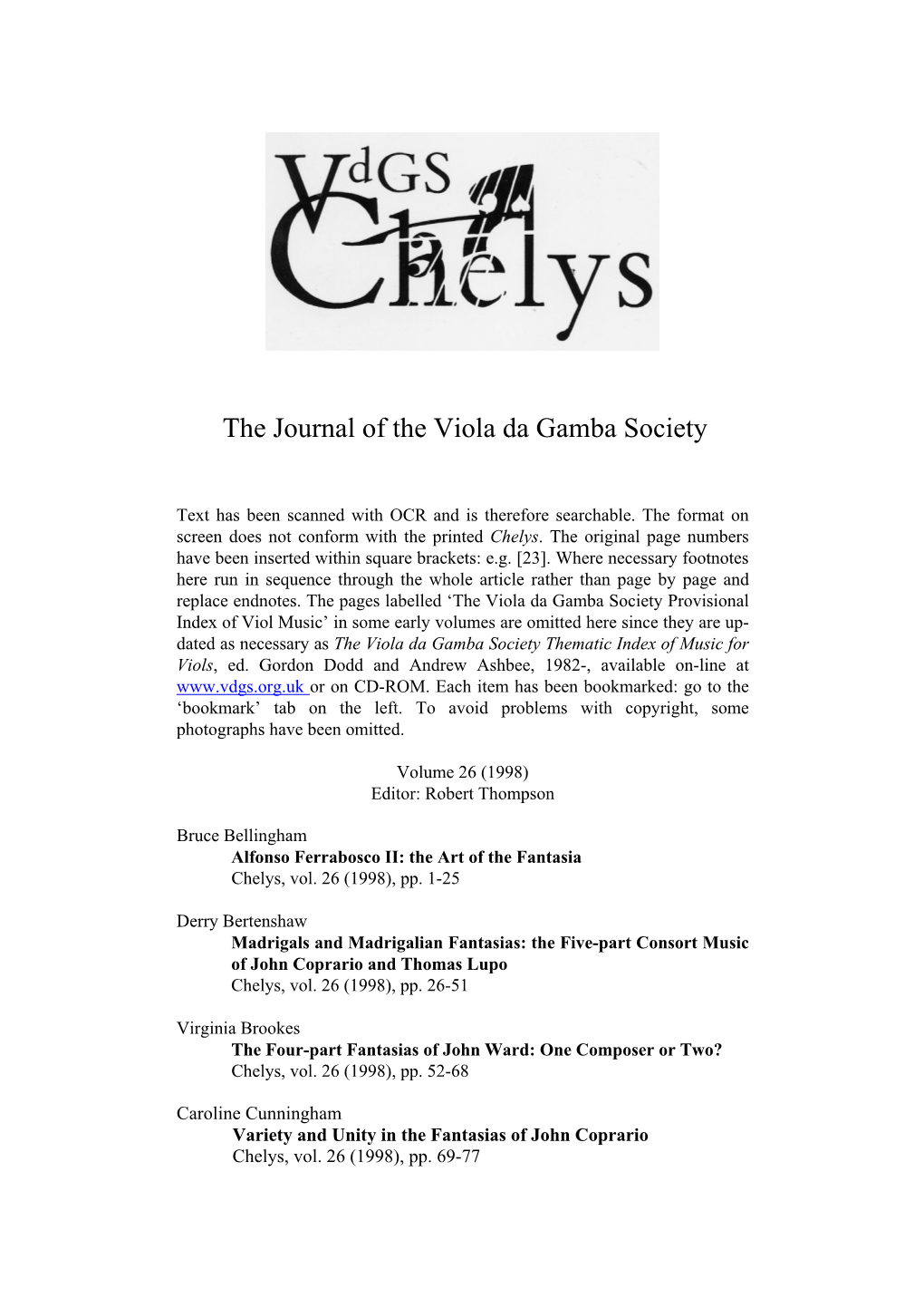 The Journal of the Viola Da Gamba Society