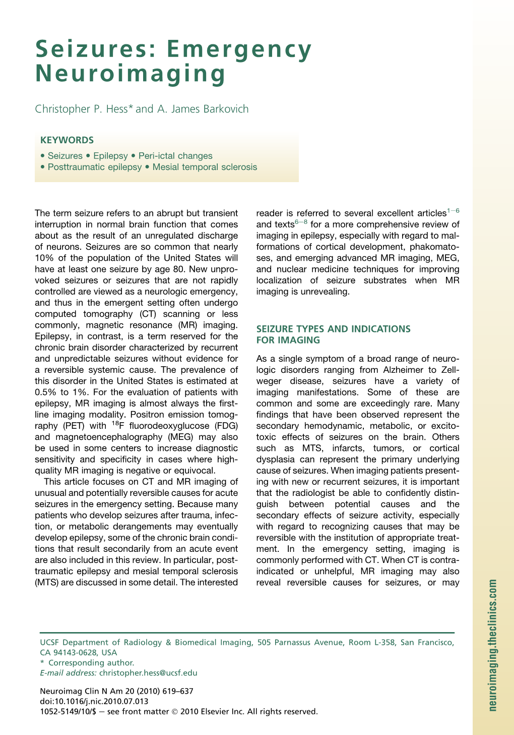 Seizures: Emergency Neuroimaging