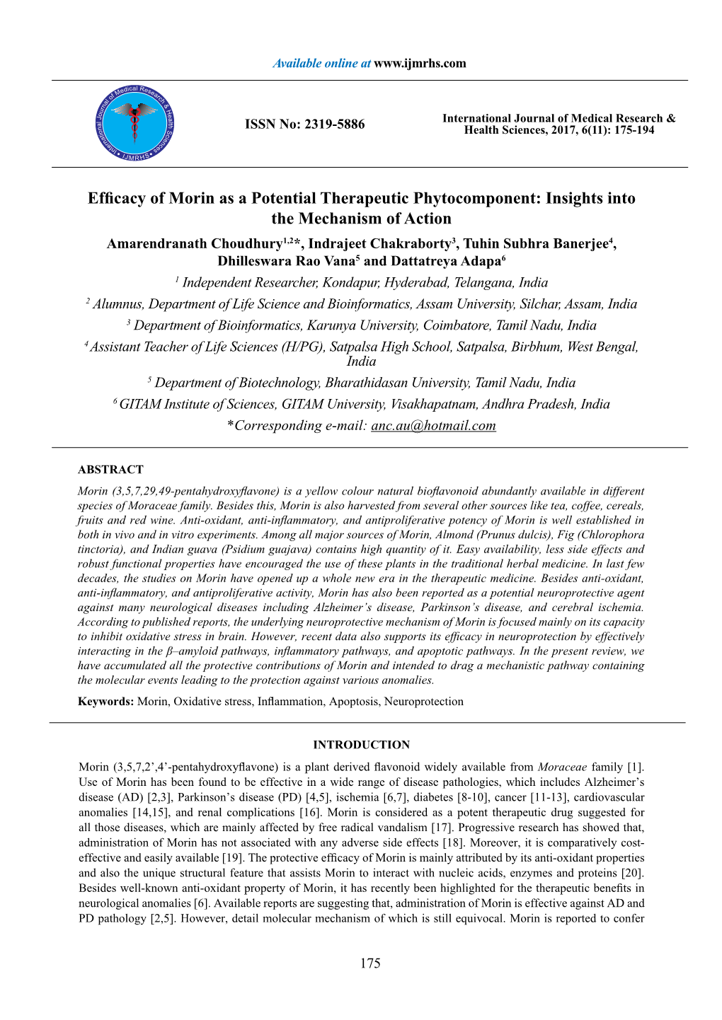 Efficacy of Morin As a Potential Therapeutic Phytocomponent