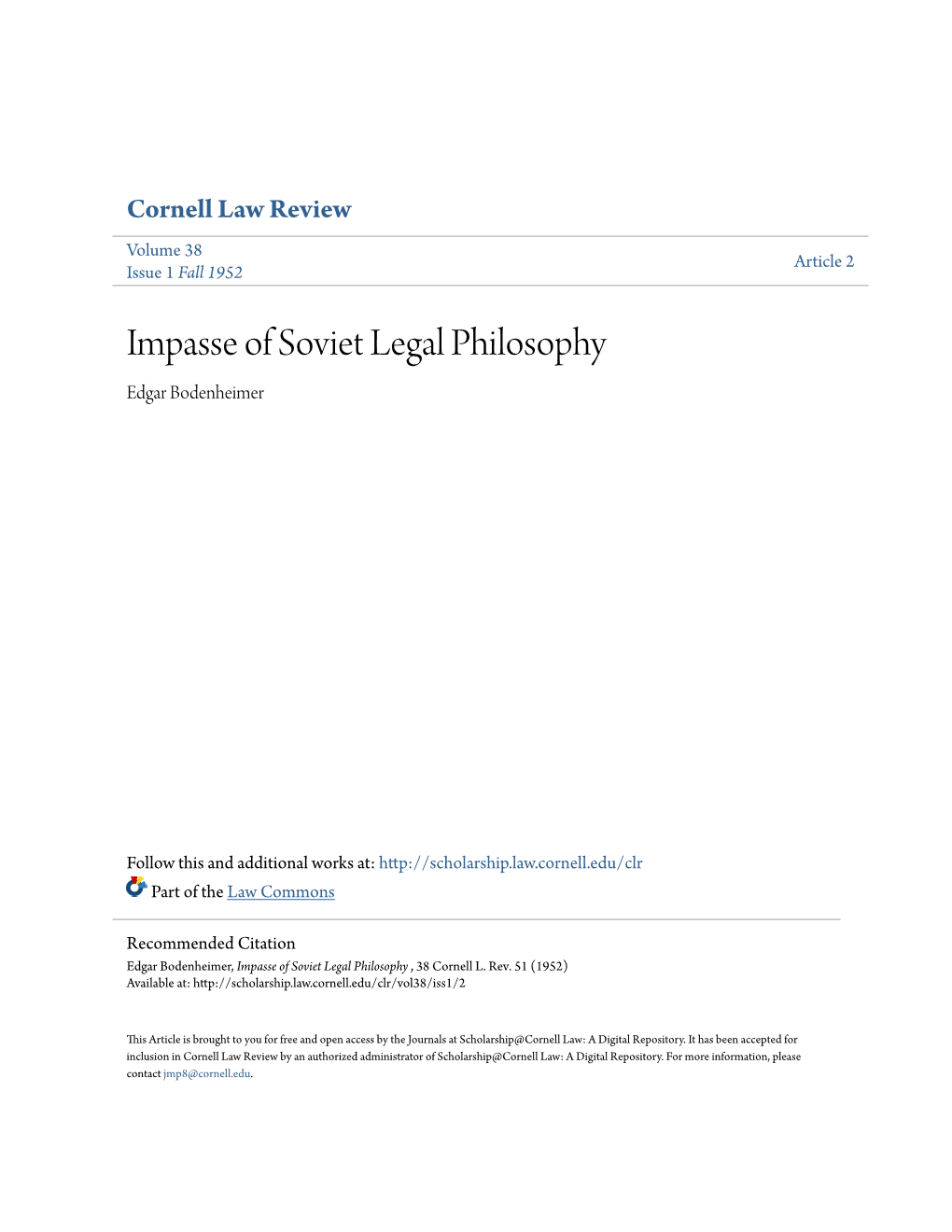 Impasse of Soviet Legal Philosophy Edgar Bodenheimer