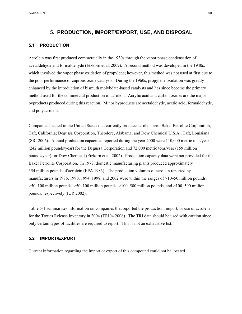 Toxicological Profile for Acrolein