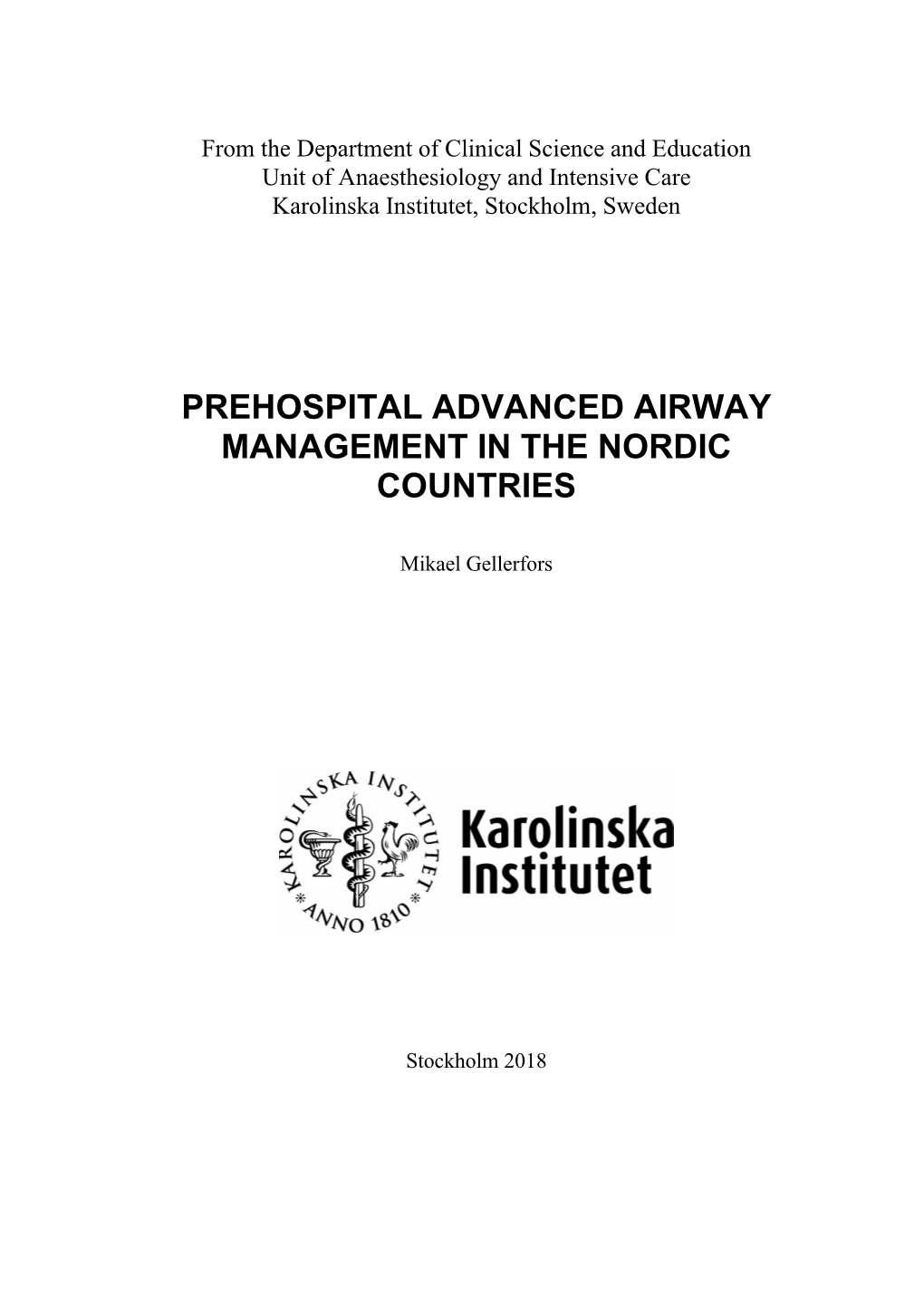 Prehospital Advanced Airway Management in the Nordic Countries