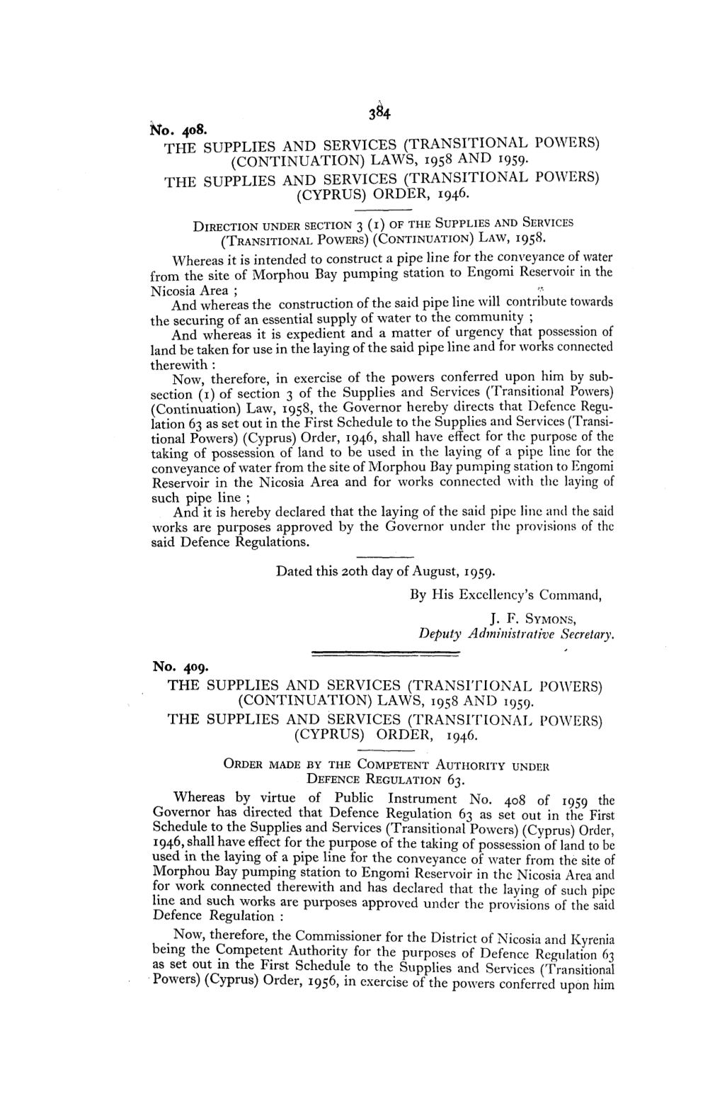 Transitional Powers) (Continuation) Laws, 1958 and 1959