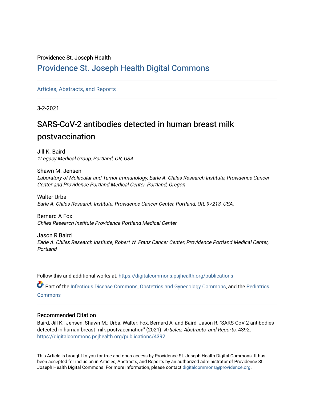 SARS-Cov-2 Antibodies Detected in Human Breast Milk Postvaccination