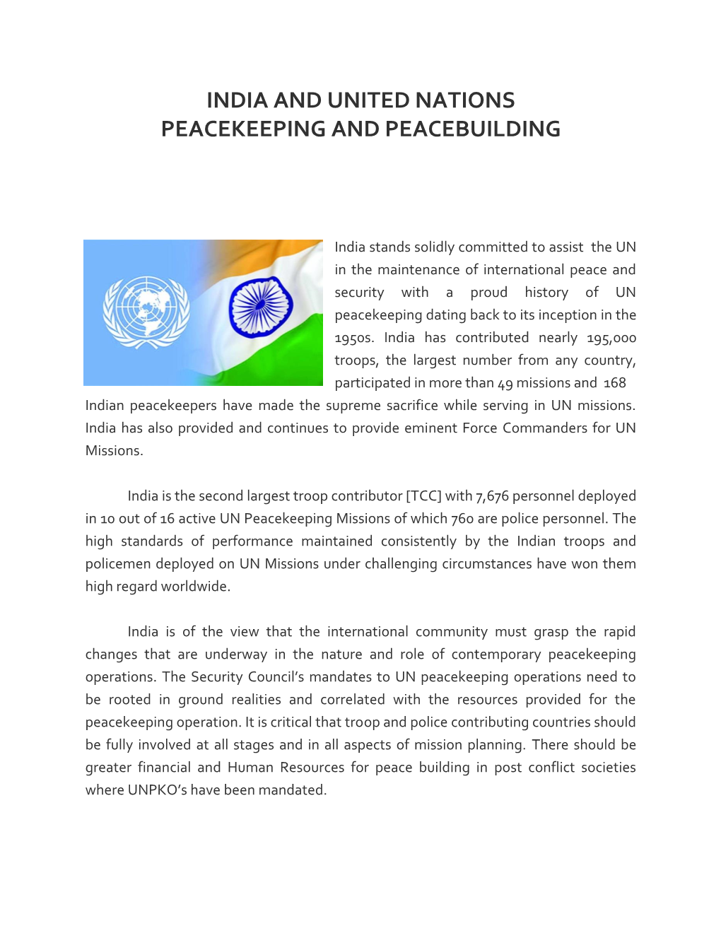 India and United Nations Peacekeeping and Peacebuilding