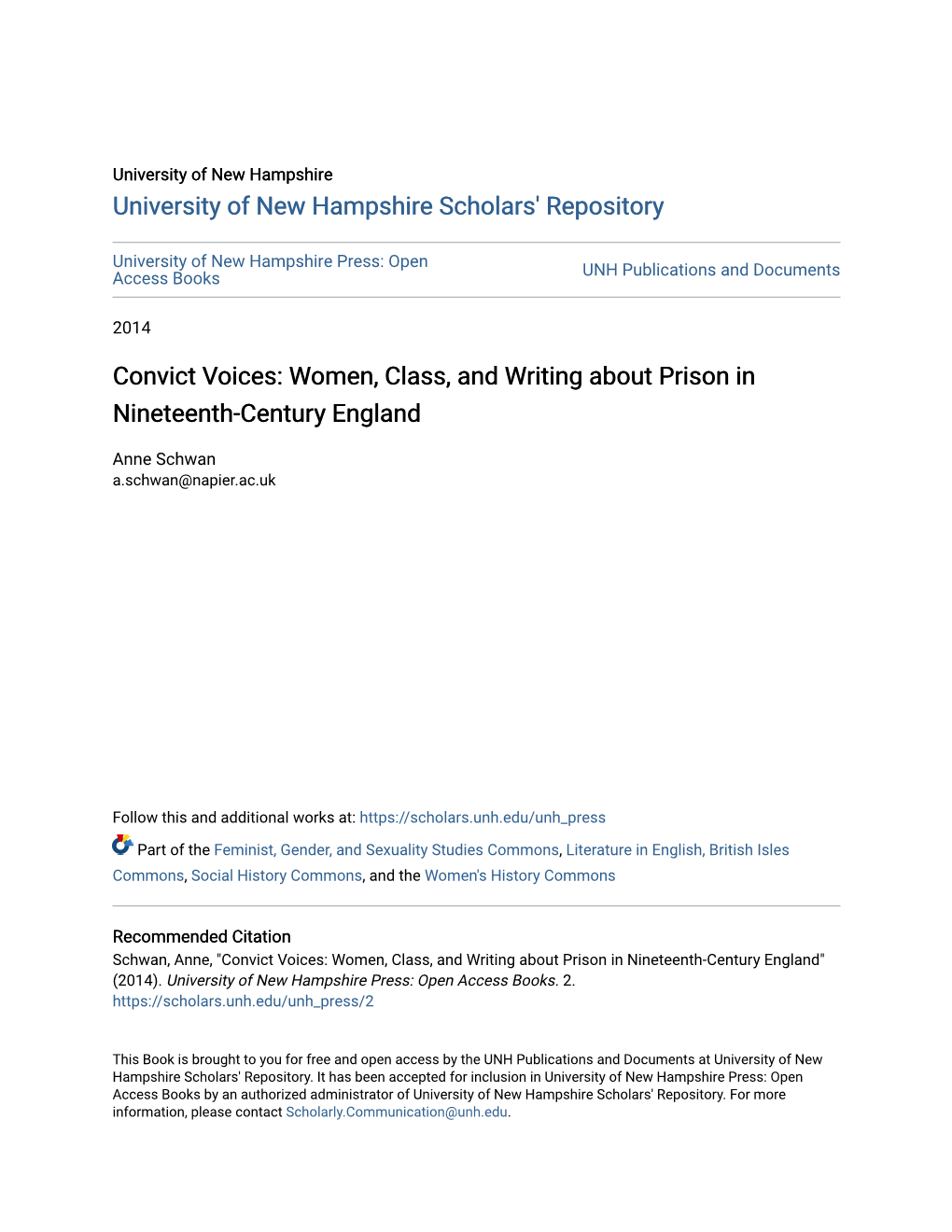 Convict Voices: Women, Class, and Writing About Prison in Nineteenth-Century England