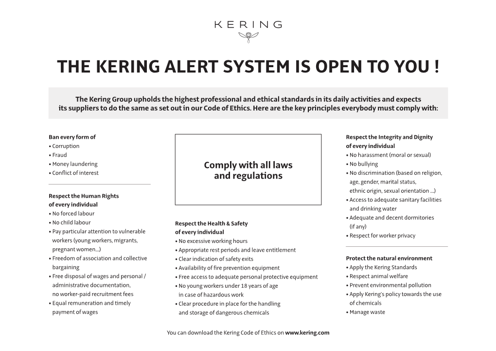 The Kering Alert System Is Open to You !