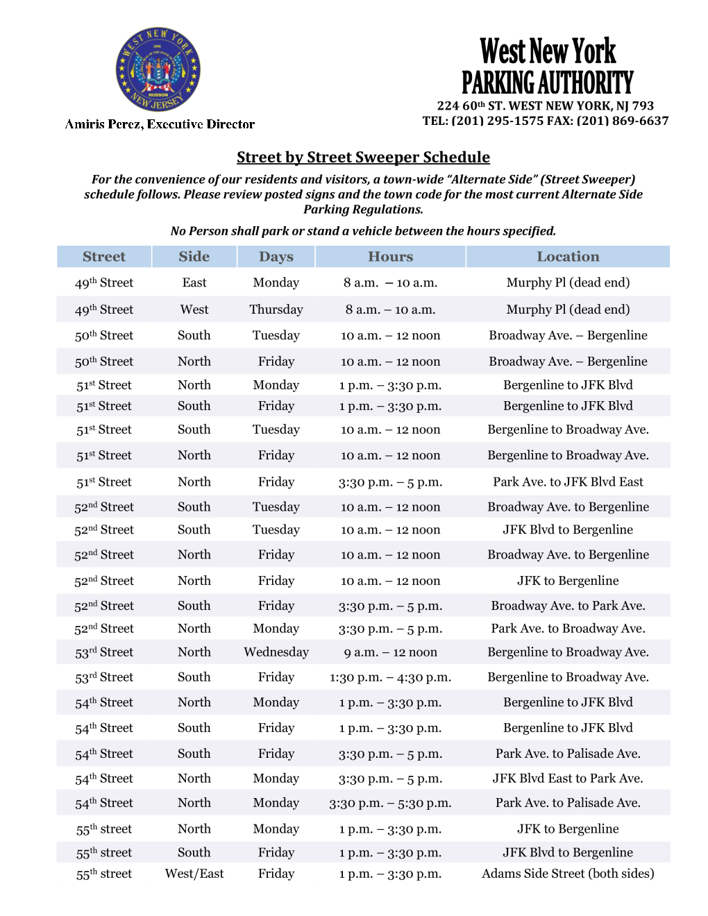 Sweeper Schedule