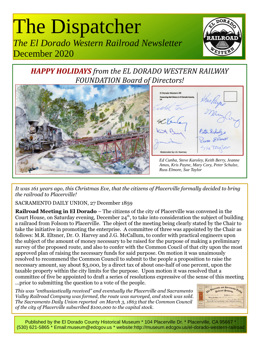 The Dispatcher the El Dorado Western Railroad Newsletter December 2020