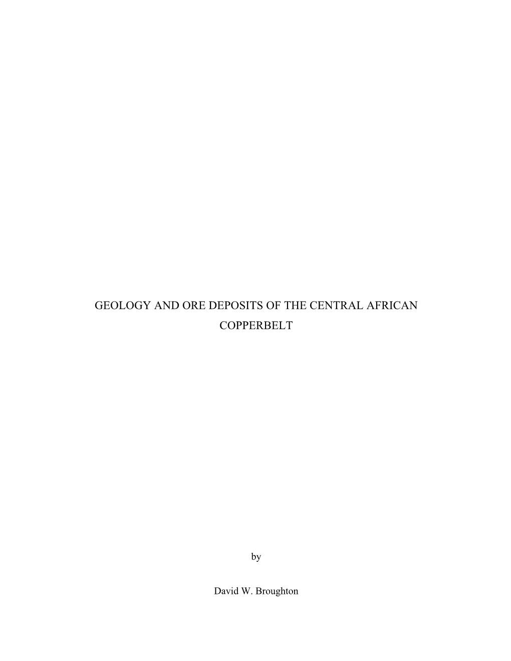 Geology and Ore Deposits of the Central African Copperbelt