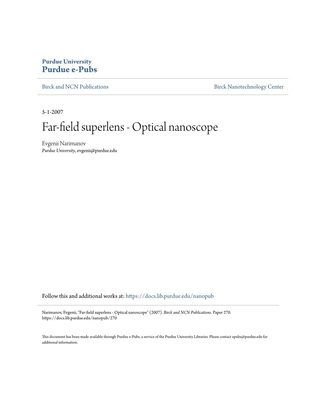 Far-Field Superlens - Optical Nanoscope" (2007)