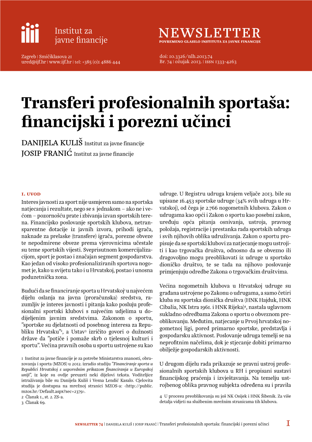 Newsletter Povremeno Glasilo Instituta Za Javne Financije