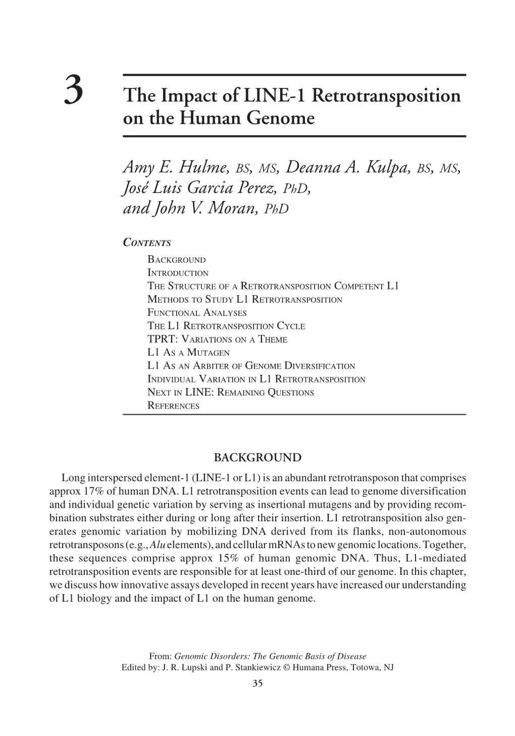 3 the Impact of LINE-1 Retrotransposition on the Human Genome