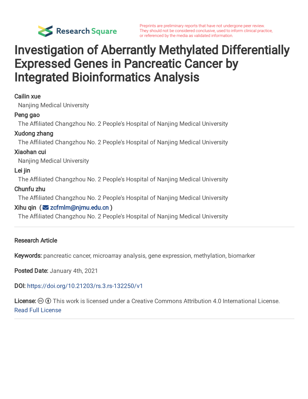 Investigation of Aberrantly Methylated Differentially Expressed Genes in Pancreatic Cancer by Integrated Bioinformatics Analysis