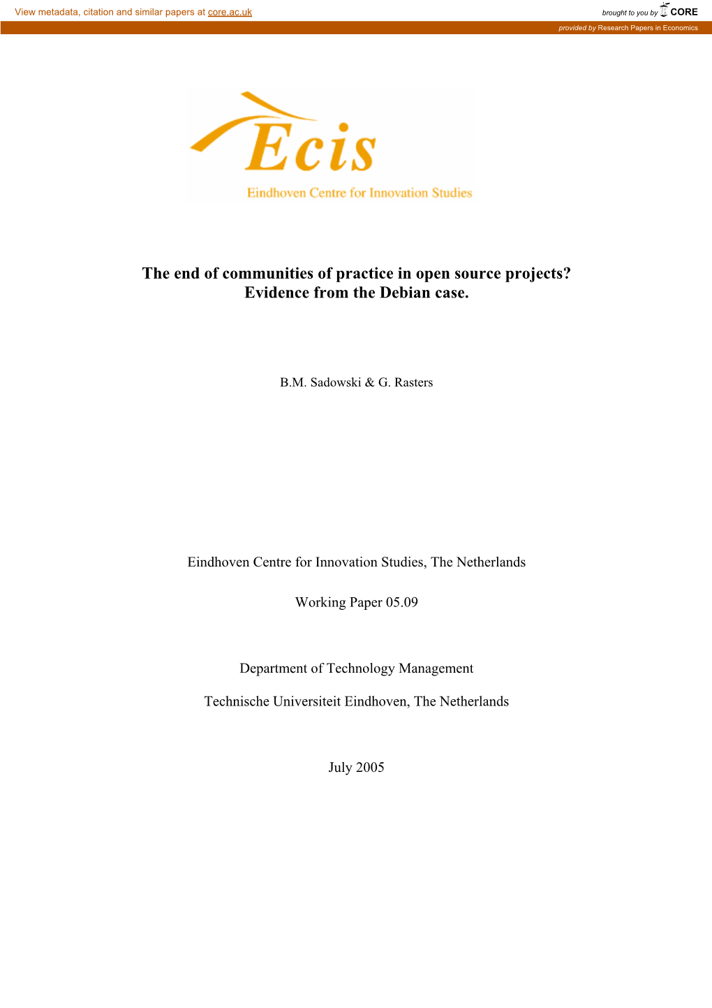 The End of Communities of Practice in Open Source Projects? Evidence from the Debian Case