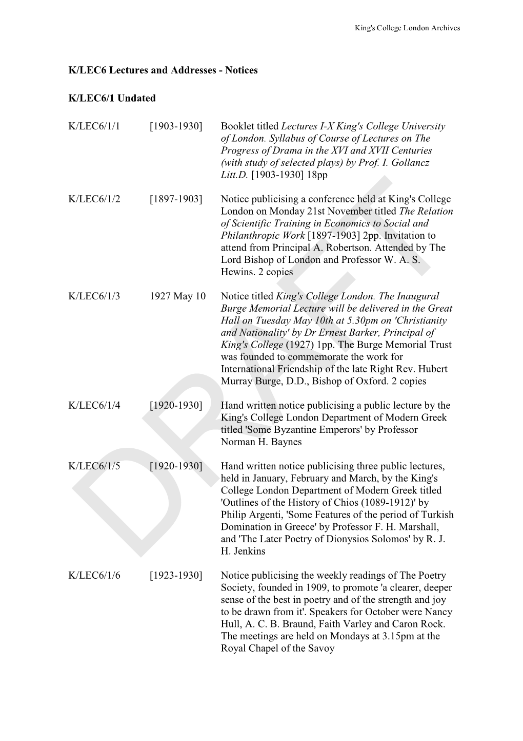 K/LEC6 Lectures and Addresses - Notices