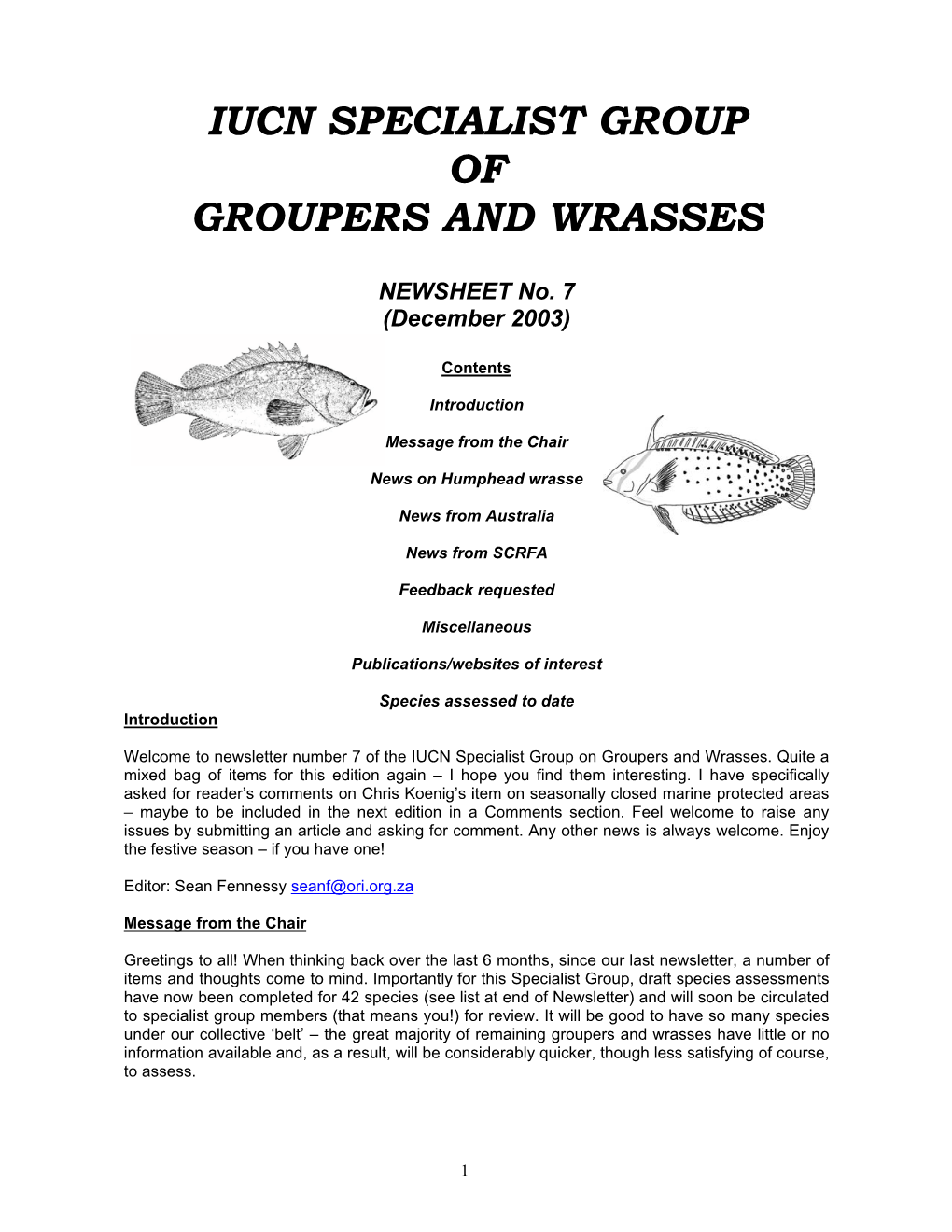 Iucn Specialist Group of Groupers and Wrasses