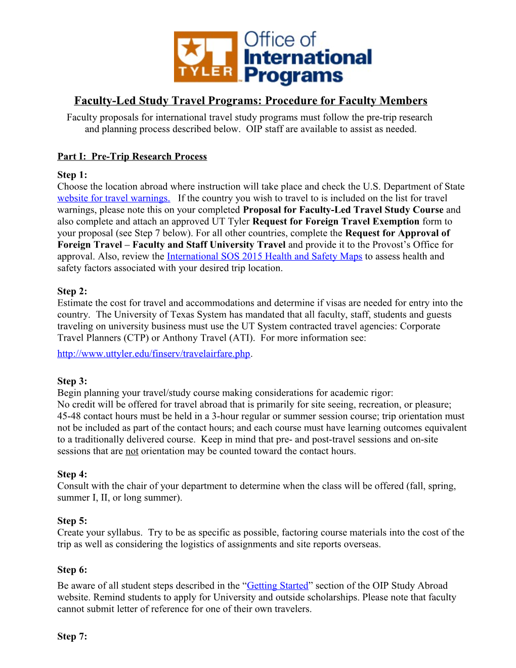 Faculty-Led Study Travel Programs: Procedure for Faculty Members