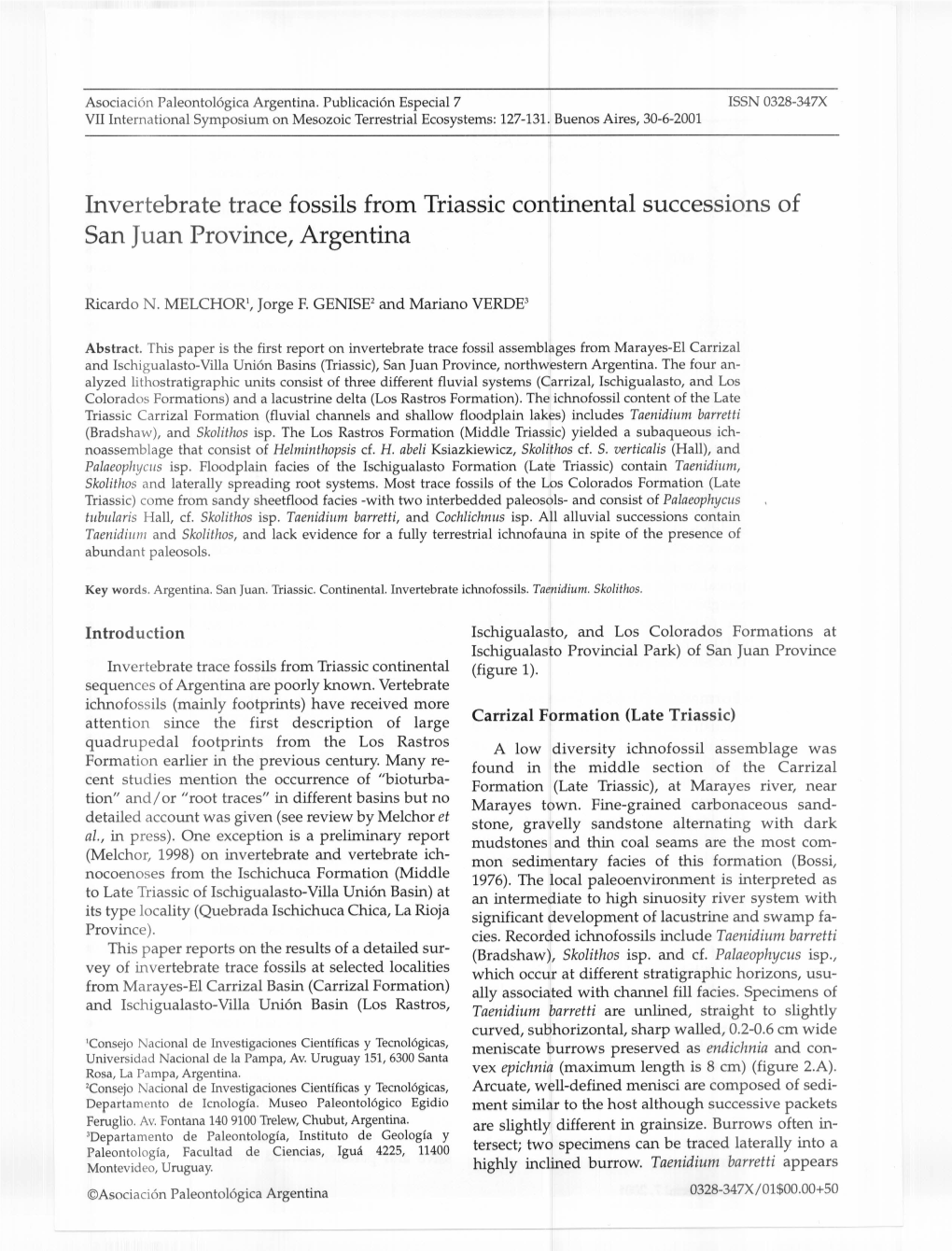 Invertebrate Trace Fossils from Triassic Continental Successions of San Juan Province, Argentina