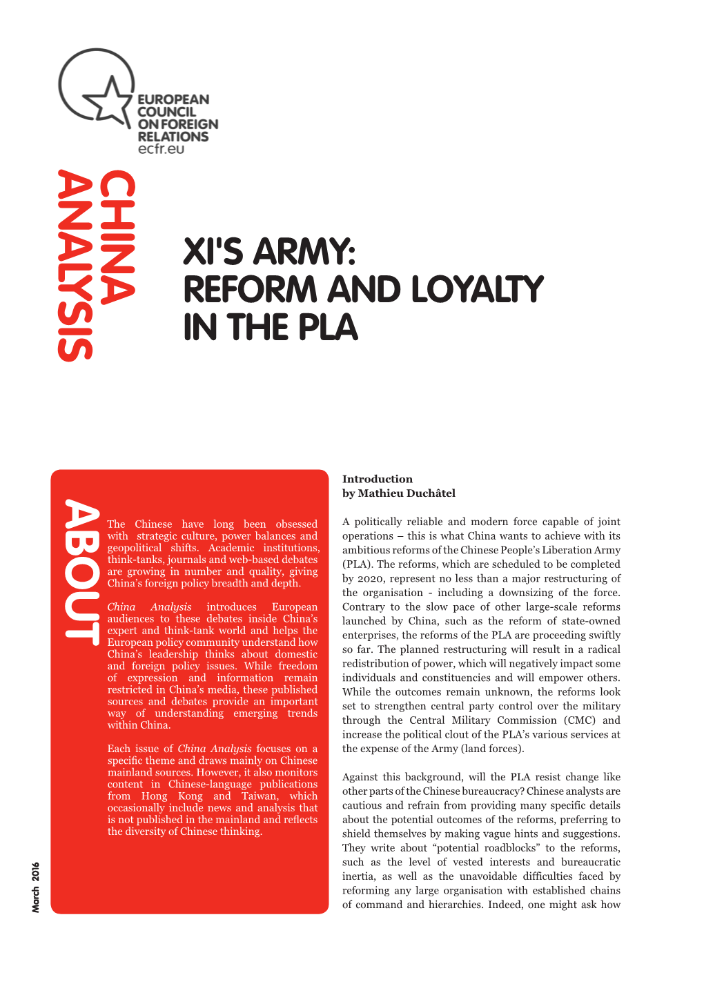 Xi's Army: Reform and Loyalty in The