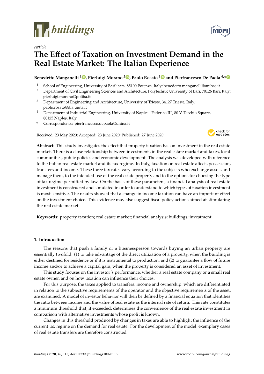 The Effect of Taxation on Investment Demand in the Real Estate