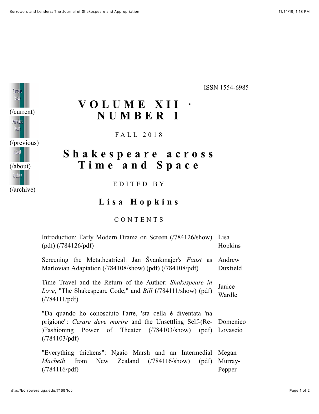 The Journal of Shakespeare and Appropriation 11/14/19, 1'18 PM