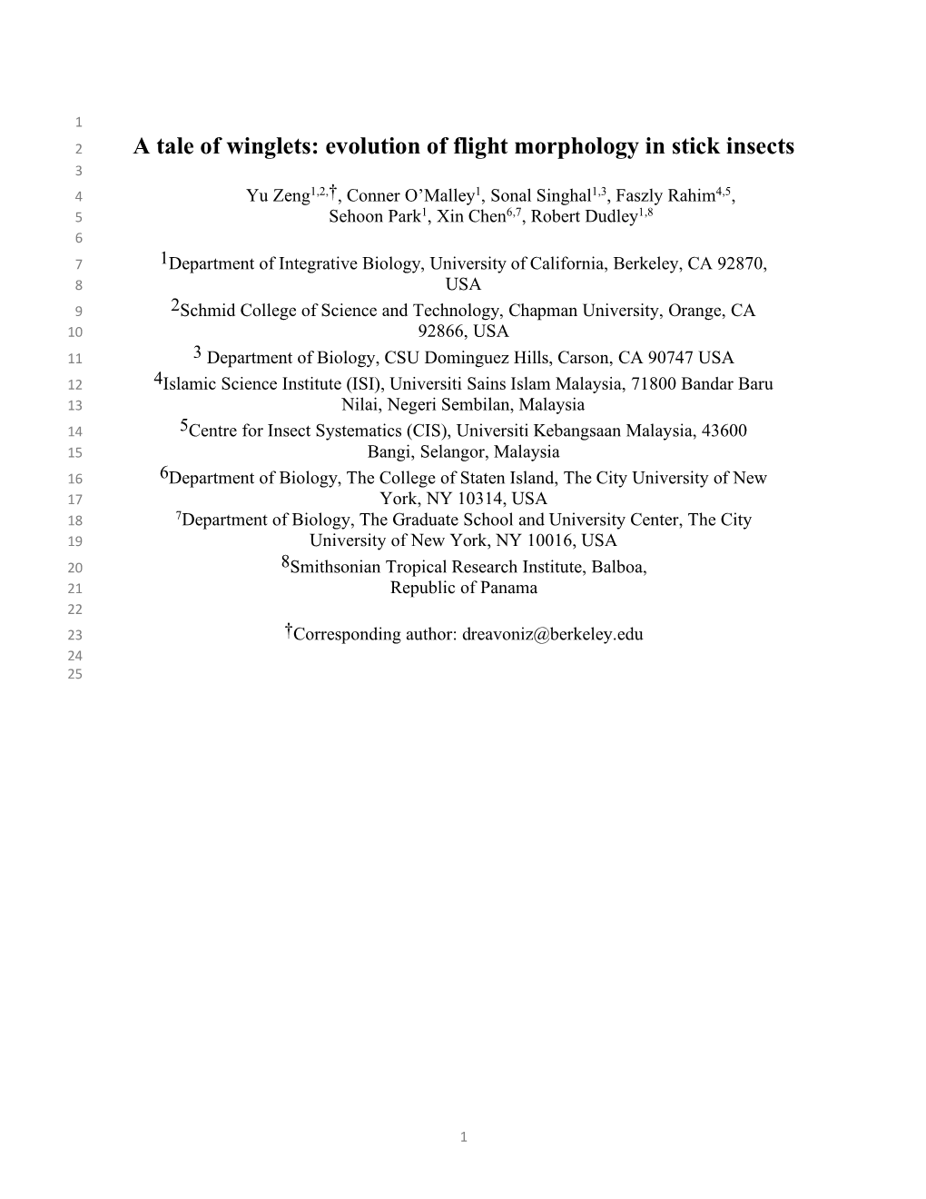 Evolution of Flight Morphology in Stick Insects