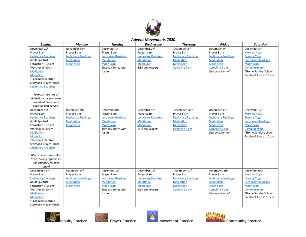 Advent Movements 2020 Inquiry Practice Prayer Practice Movement