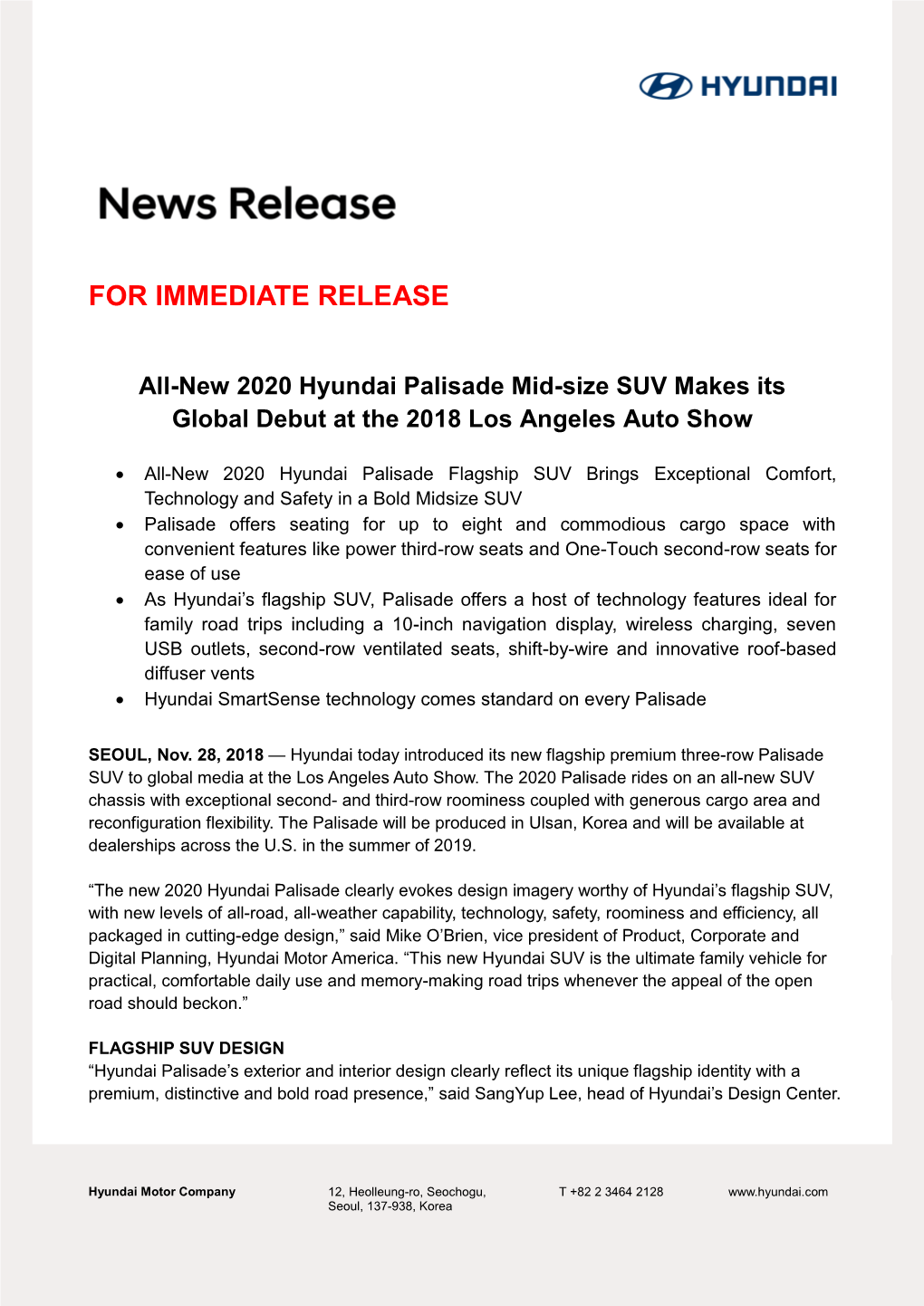 FOR IMMEDIATE RELEASE All-New 2020