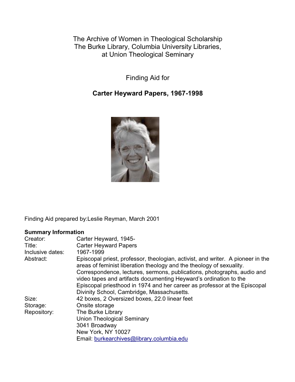 Carter Heyward Papers, 1967-1998