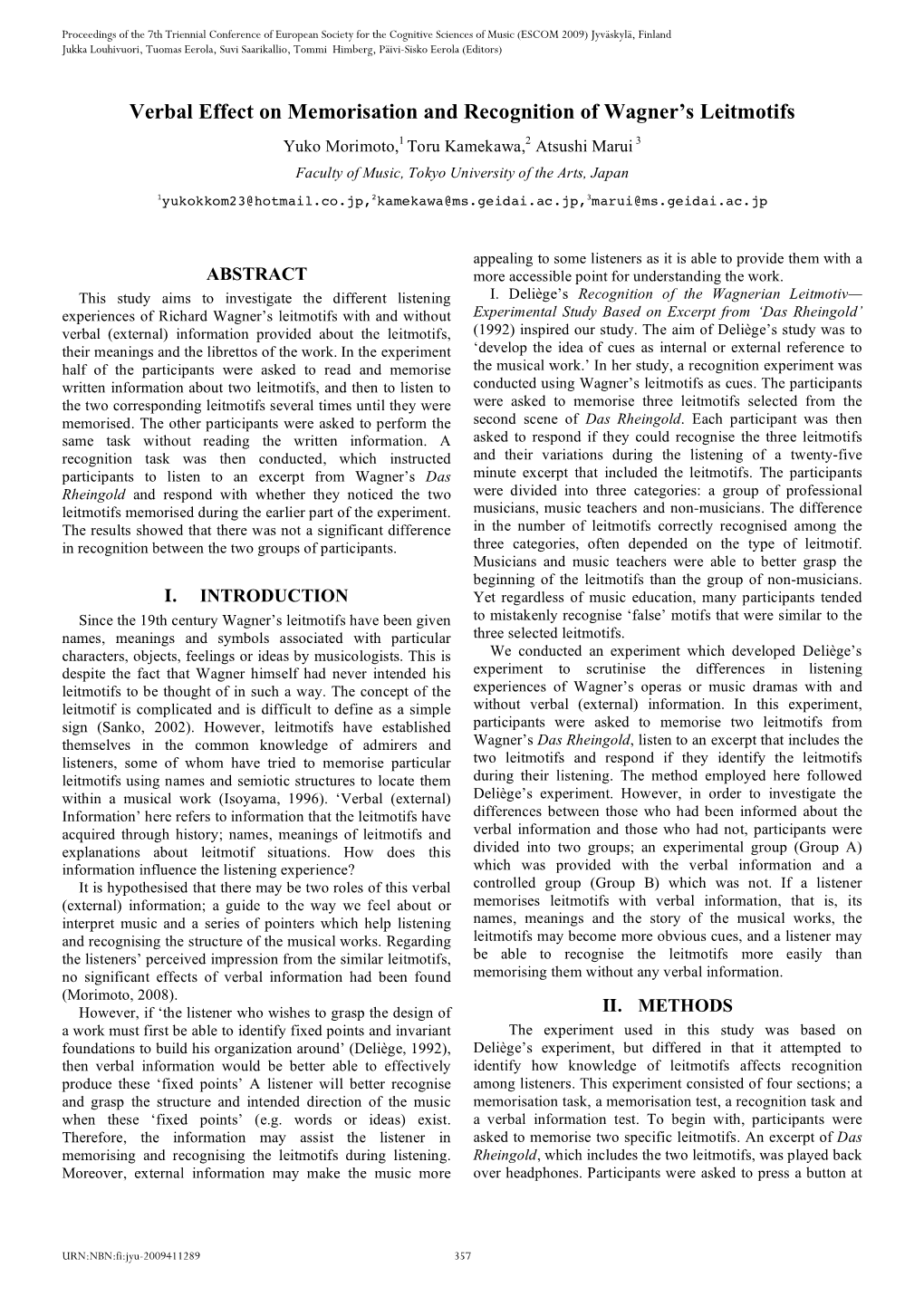 Verbal Effect on Memorisation and Recognition of Wagner's Leitmotifs