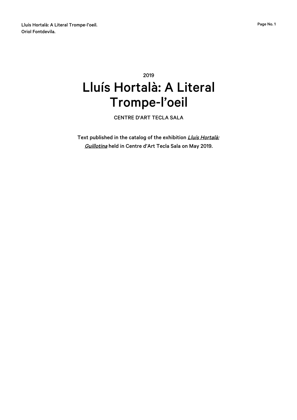 Lluís Hortalà: a Literal Trompe-L’Oeil