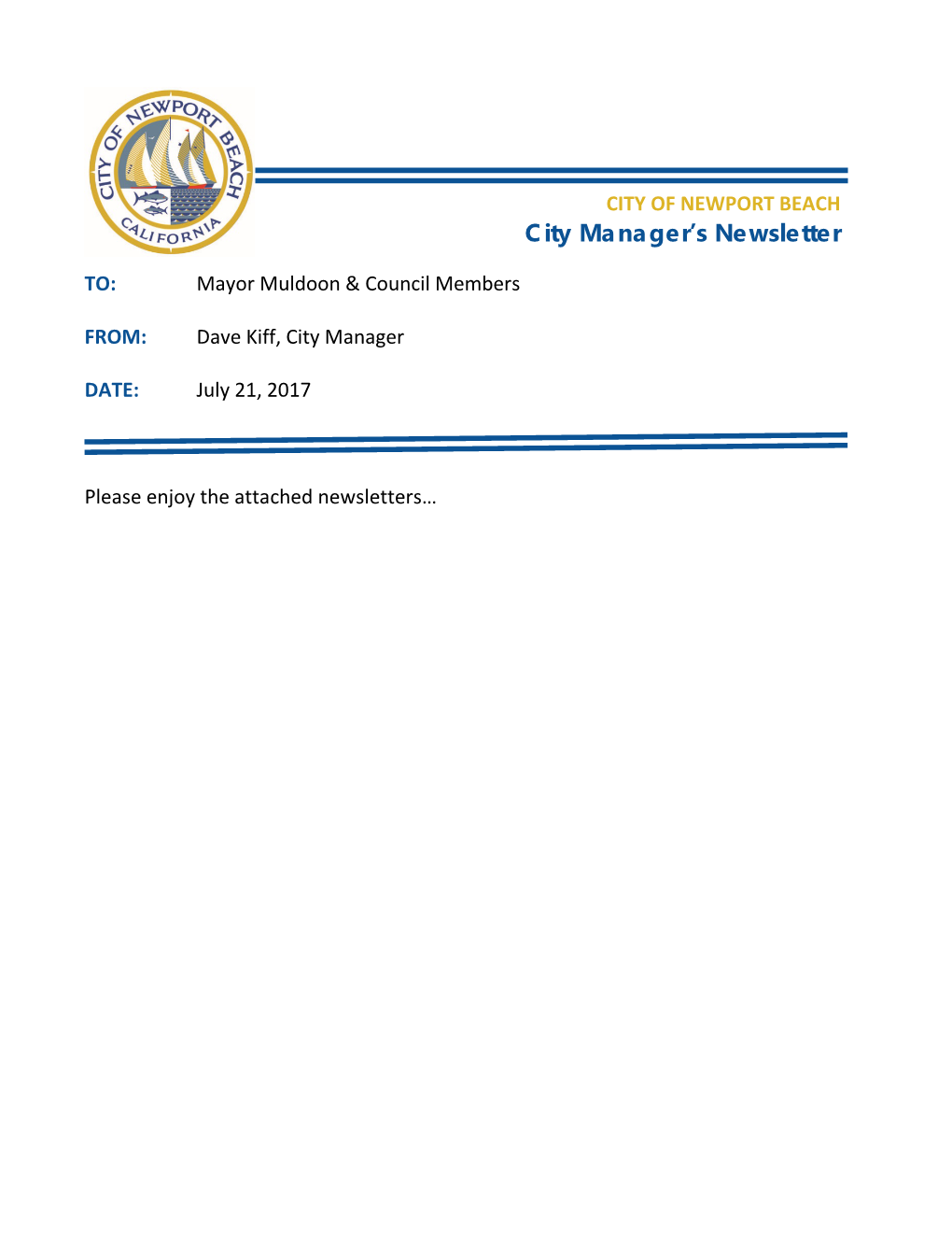 City Manager's Newsletter